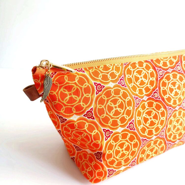african_cotton_wax_print_zipper_pouch_orange_mandala