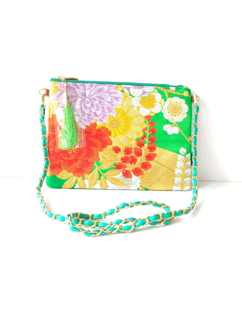 Kimono Square Shoulder Bag Japanese Flowers