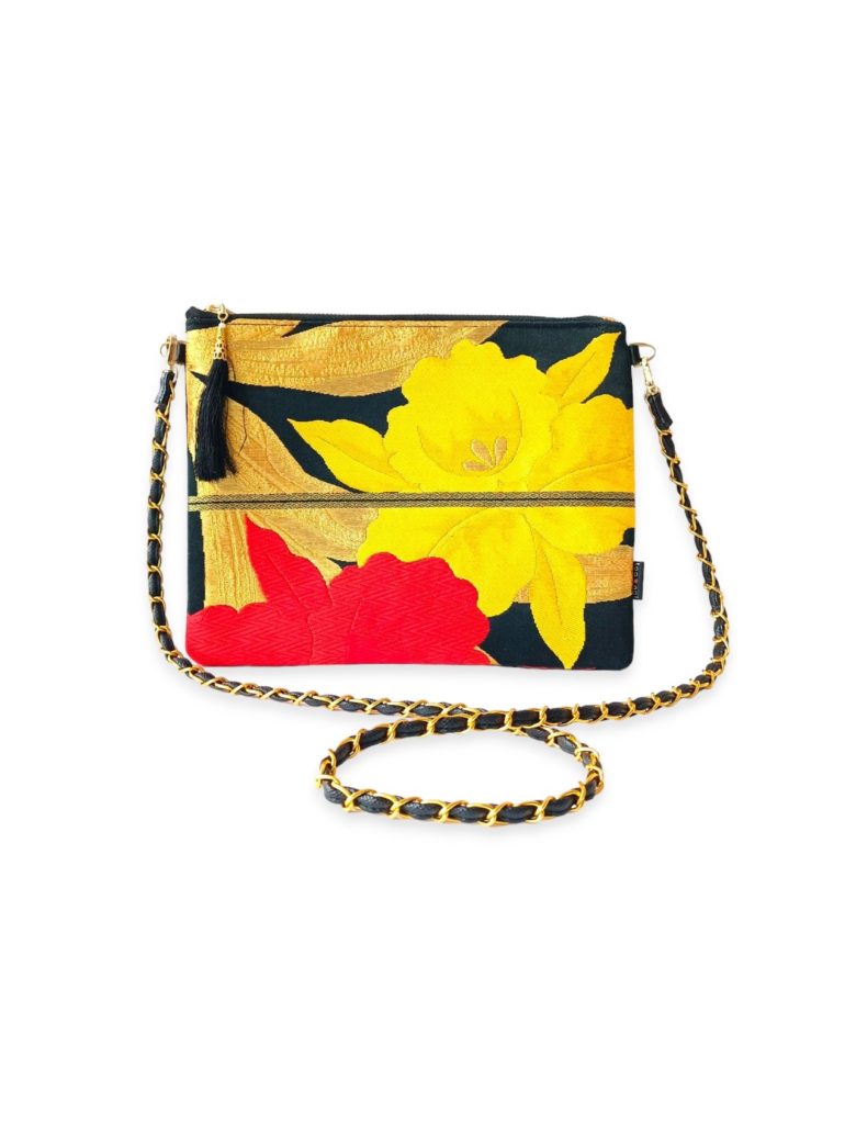 Kimono Square Shoulder Bag Yellow Flower Black