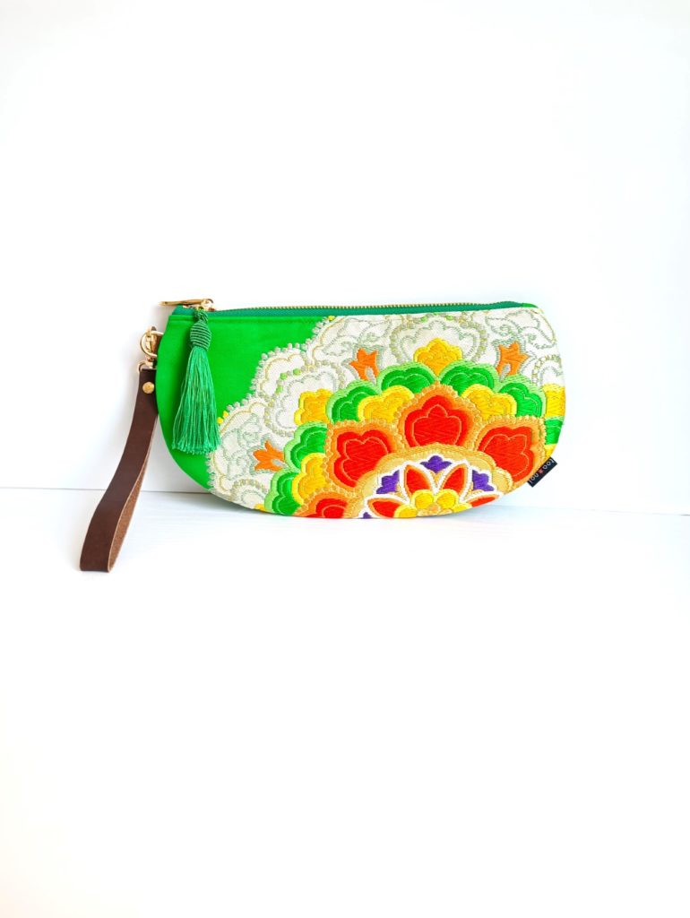 Kimono Crescent Wristlet Clutch Amber Greenery