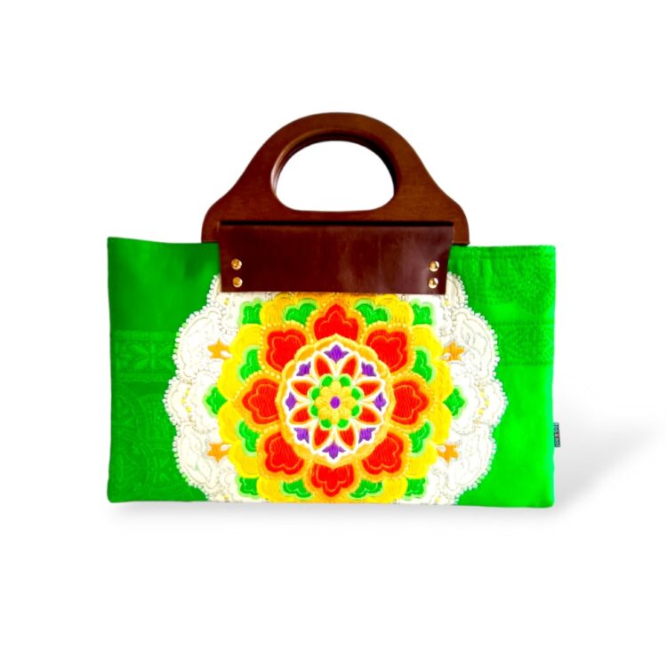wood_handle_kimono_tote_bag_flower_shiny_green