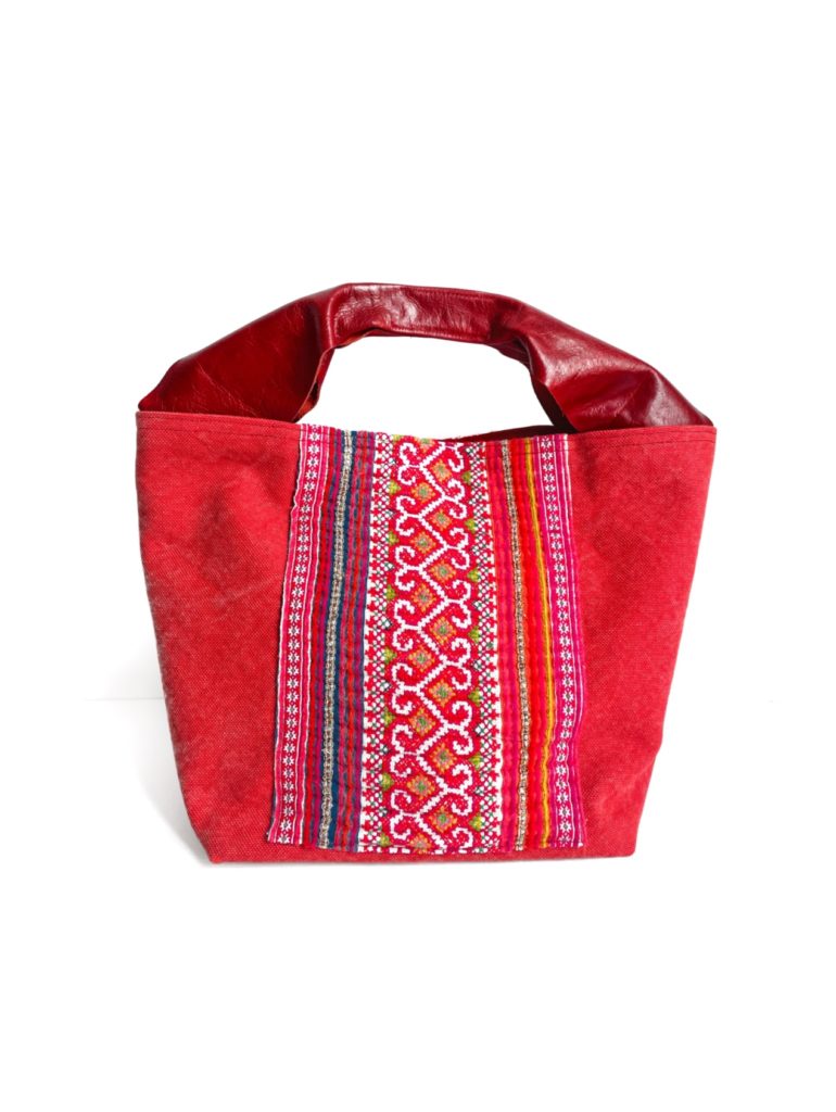 Large Canvas Hmong Leather Tote Bag Valentine Fever