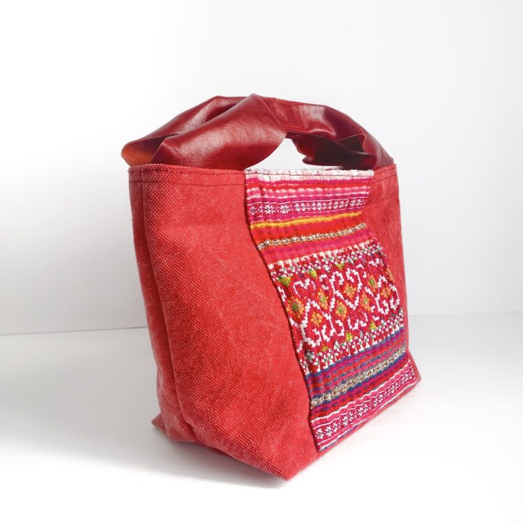 モン族 レッド キャンバス トートバッグ