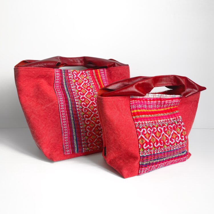 モン族 レッド キャンバス トートバッグ