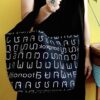 Large 2-Handle Tote Bag Thai Letter Print Black
