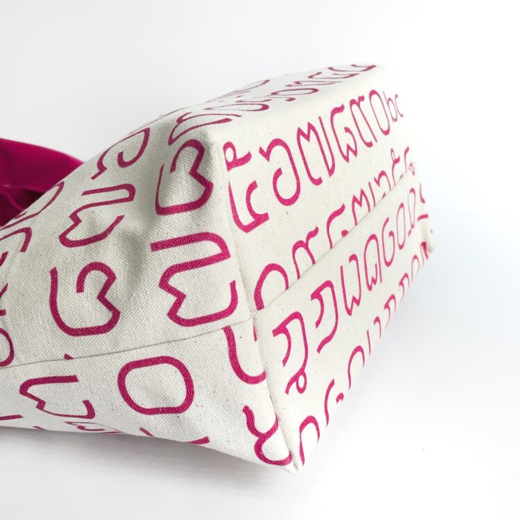 2-Handle Printed Canvas Tote Bag Thai Letters pink