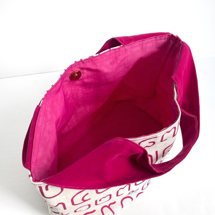 2-Handle Printed Canvas Tote Bag Thai Letters pink