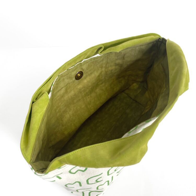 2-Handle Printed Canvas Tote Bag Thai Letters green