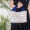 2-Handle Printed Canvas Tote Bag Thai Letters blue