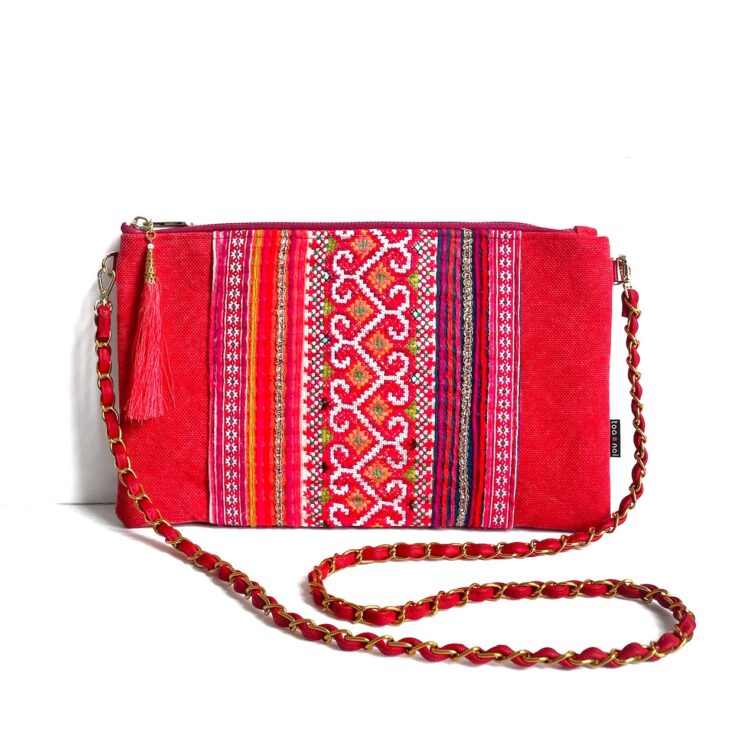 モン族 レッド サコッシュ ショルダーバッグ