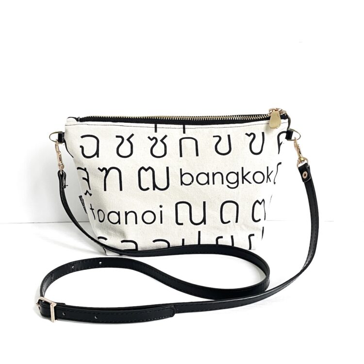 Shoulder Bag Pouch Thai Letter White