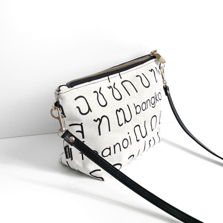 Shoulder Bag Pouch Thai Letter White