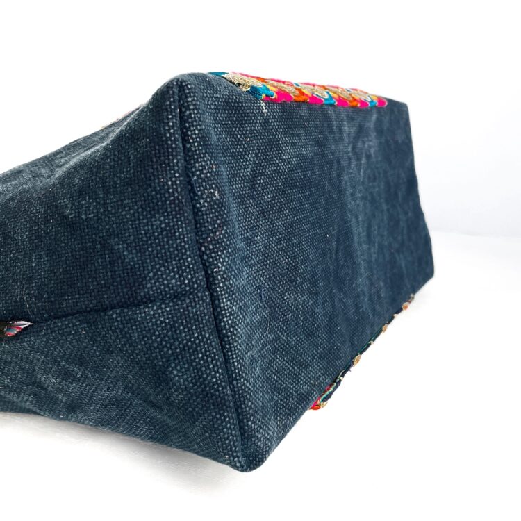 Canvas Tote Bag Blue Hmong Flower