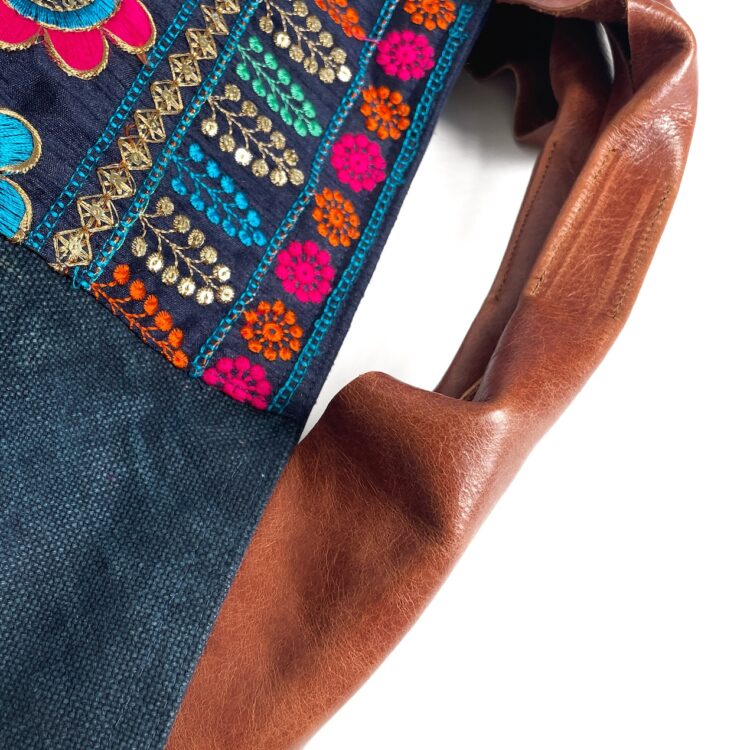 Canvas Tote Bag Blue Hmong Flower