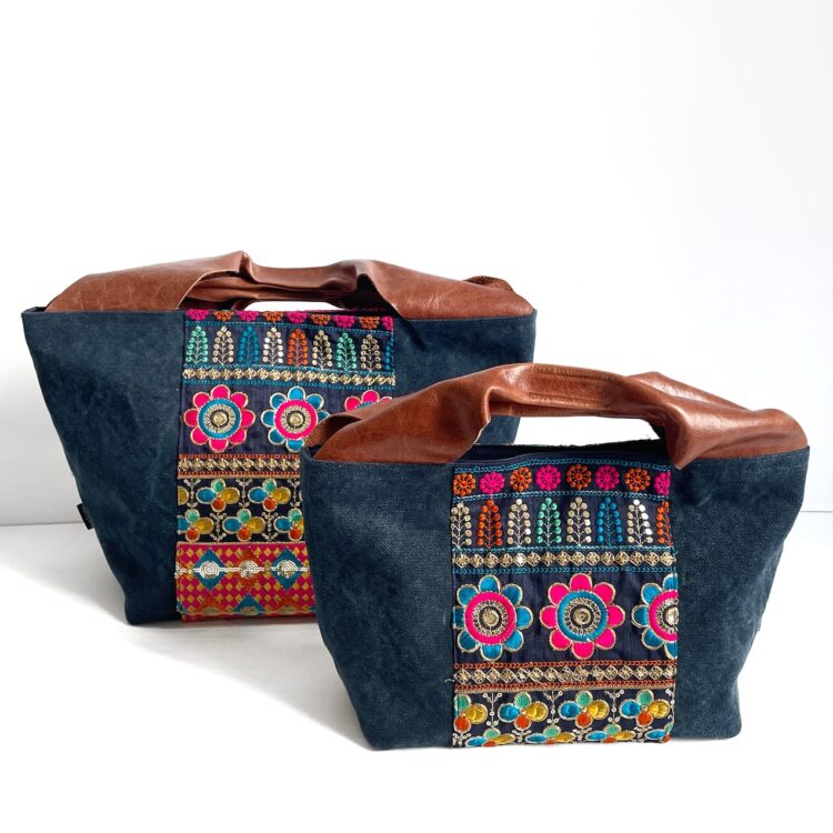 Canvas Tote Bag Blue Hmong Flower