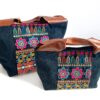 Canvas Tote Bag Blue Hmong Flower large