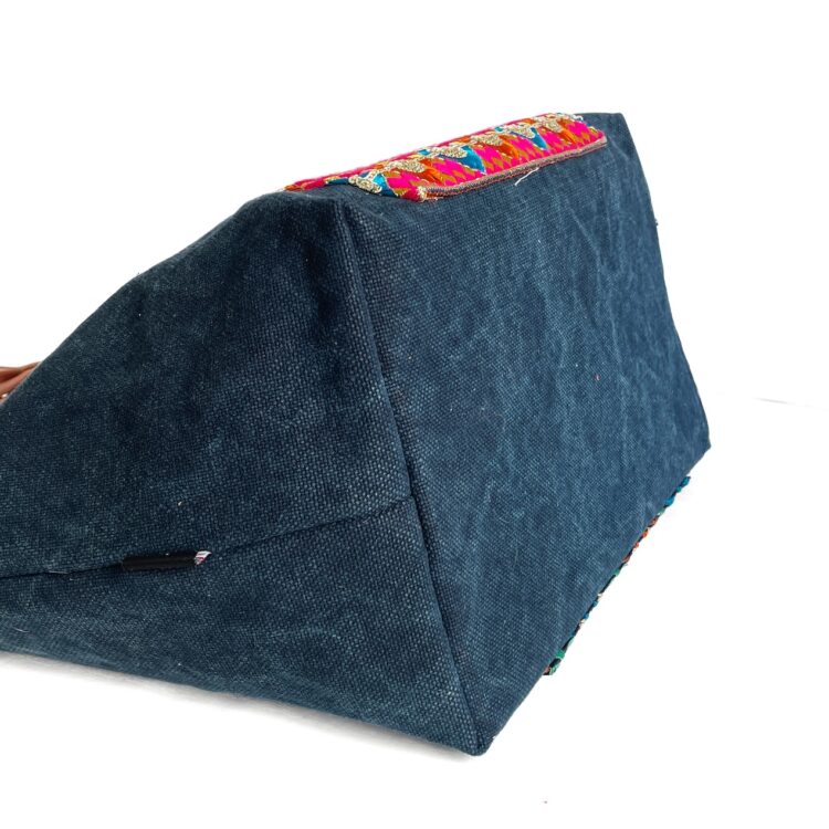 Canvas Tote Bag Blue Hmong Flower large