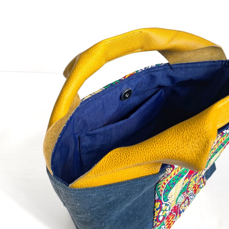 กระเป๋าแคนวาสผ้าอินเดีย ใบไม้งามสีน้ำเงิน