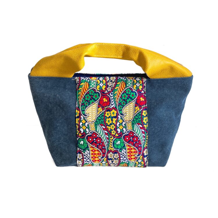 กระเป๋าแคนวาสผ้าอินเดีย ใบไม้งามสีน้ำเงิน