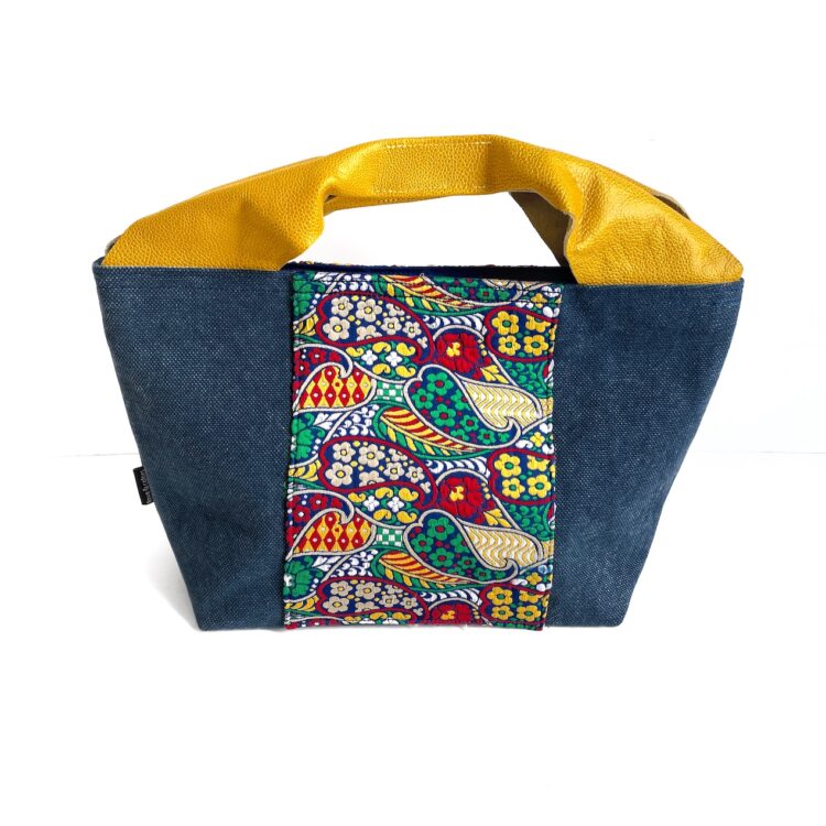 กระเป๋าแคนวาสผ้าอินเดีย ใบไม้งามสีน้ำเงิน