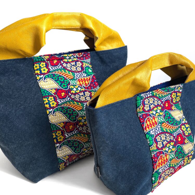 Canvas Tote Bag Blue Yellow Indian large