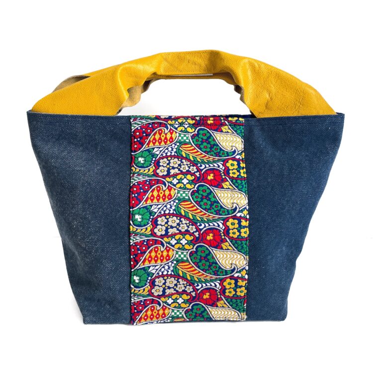 Canvas Tote Bag Blue Yellow Indian large