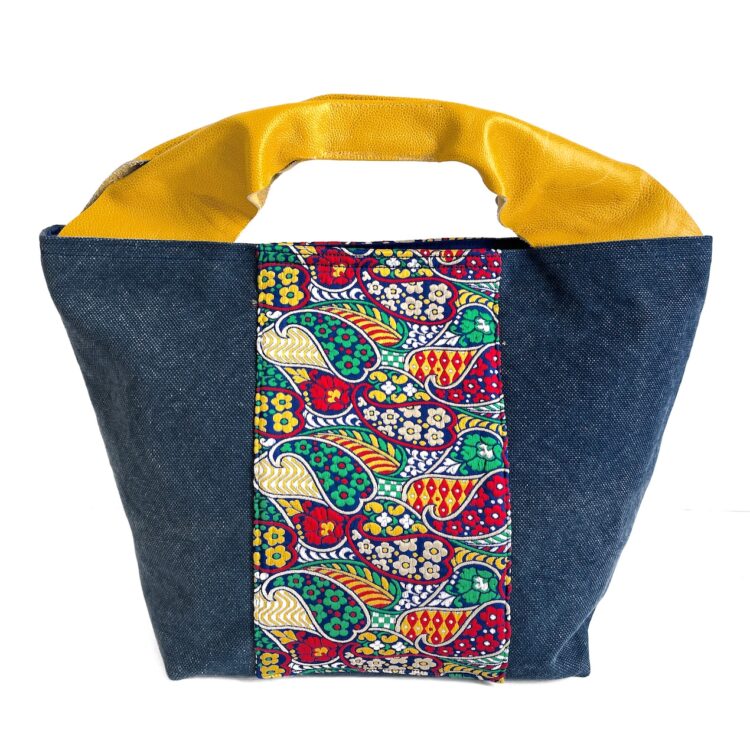 Canvas Tote Bag Blue Yellow Indian large