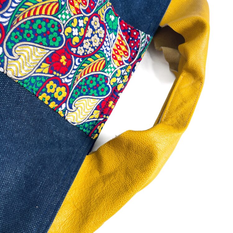 Canvas Tote Bag Blue Yellow Indian large