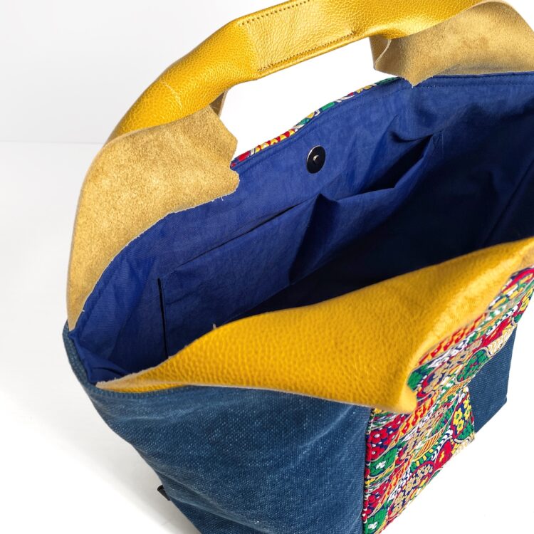 Canvas Tote Bag Blue Yellow Indian large