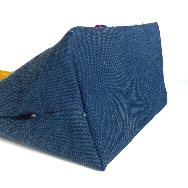 Canvas Tote Bag Blue Yellow Indian large