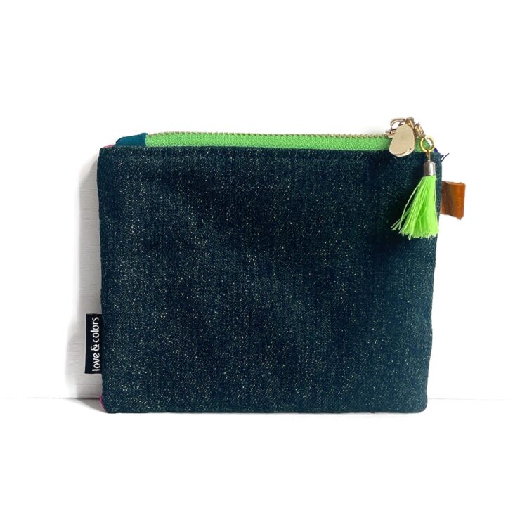 Mini Zipper Pouch Indian Dark Green Flower