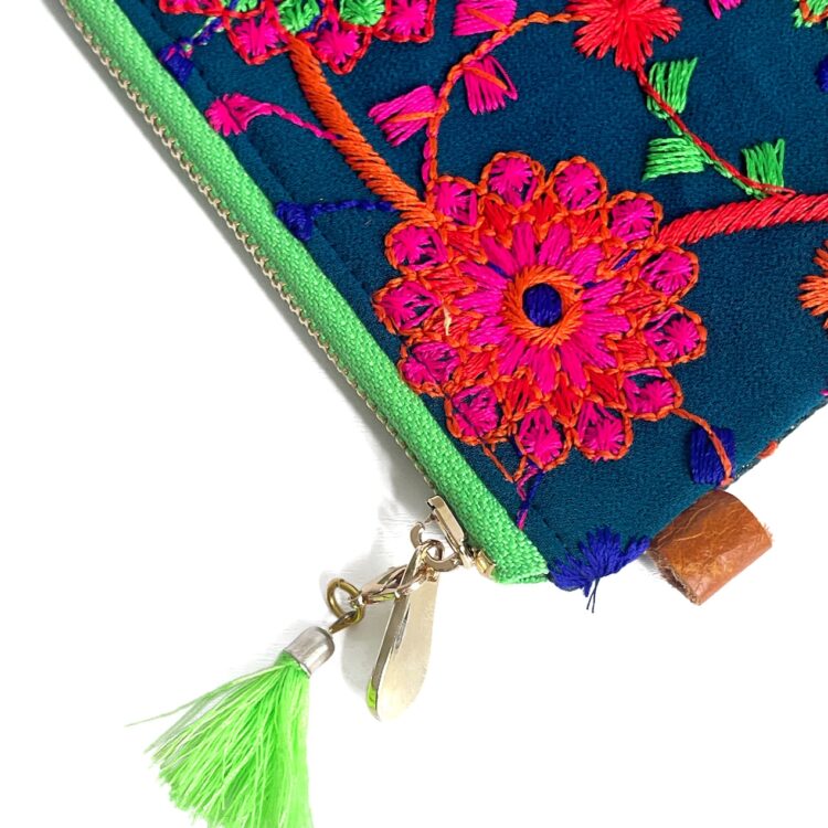 Mini Zipper Pouch Indian Dark Green Flower