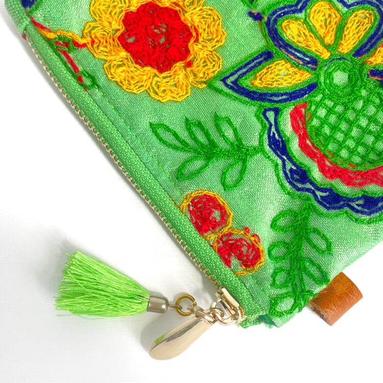 Mini Zipper Pouch Indian Green Flower