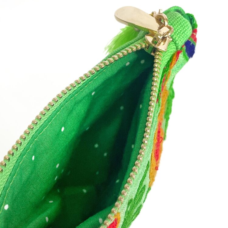 Mini Zipper Pouch Indian Green Flower