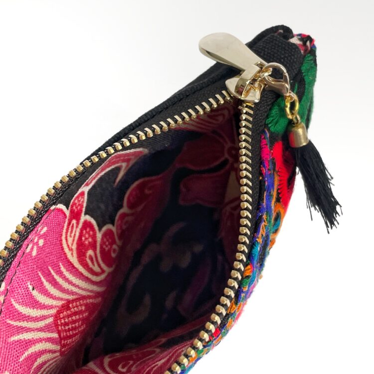 ブラック インド生地 ファスナー付き ミニポーチ