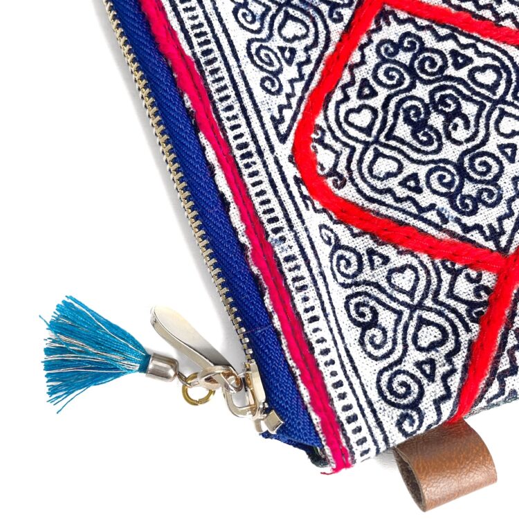 Mini Zipper Pouch Hmong Pattern Blue