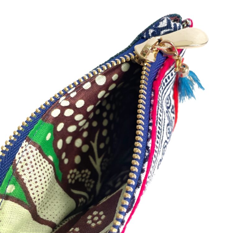 Mini Zipper Pouch Hmong Pattern Blue