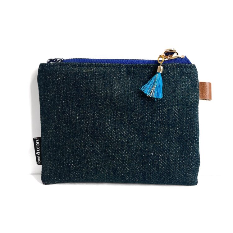 Mini Zipper Pouch Hmong Pattern Blue