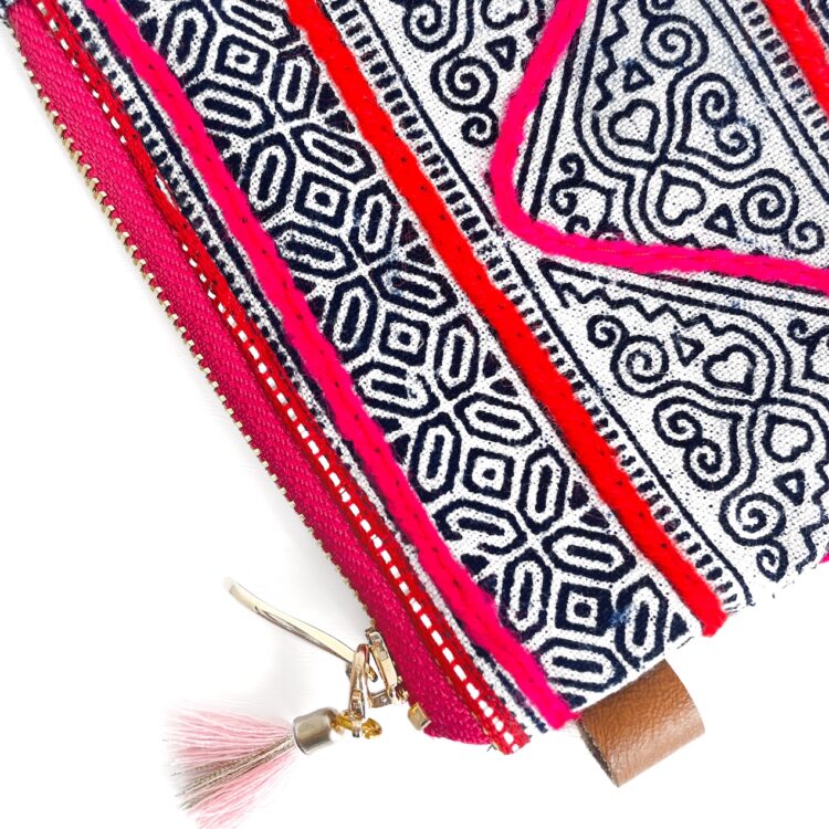 Mini Zipper Pouch Hmong Pattern Pink