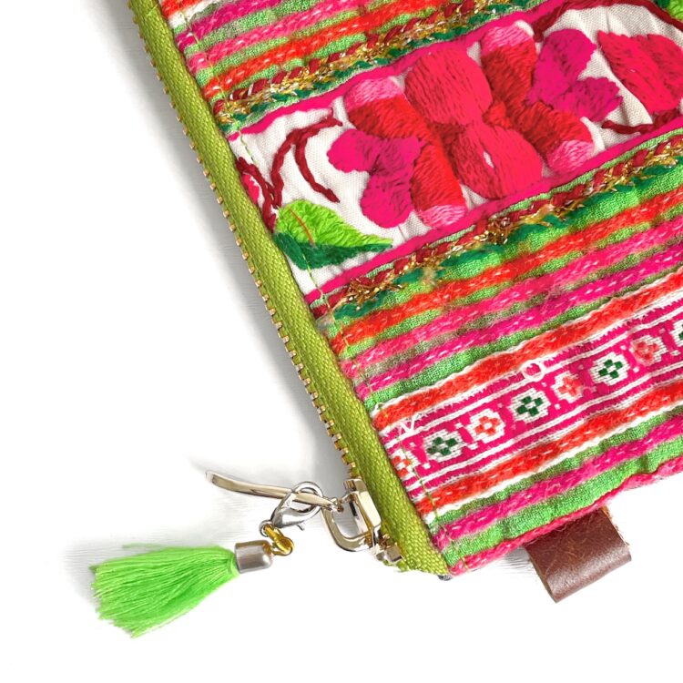 Mini Zipper Pouch Hmong Flower Green