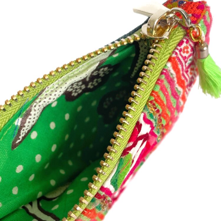 Mini Zipper Pouch Hmong Flower Green
