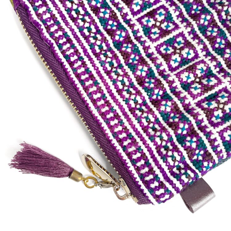Mini Zipper Pouch Hmong Stripes Purple