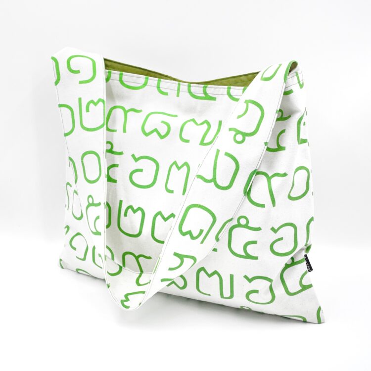 Canvas Messenger Bag Thai Letters Green