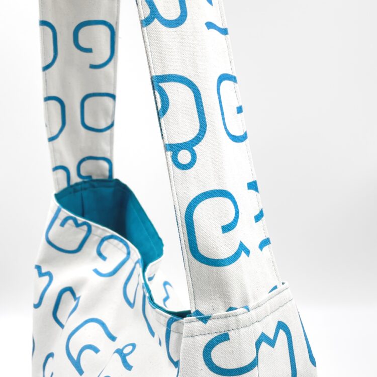 Canvas Messenger Bag Thai Letters Baby Blue