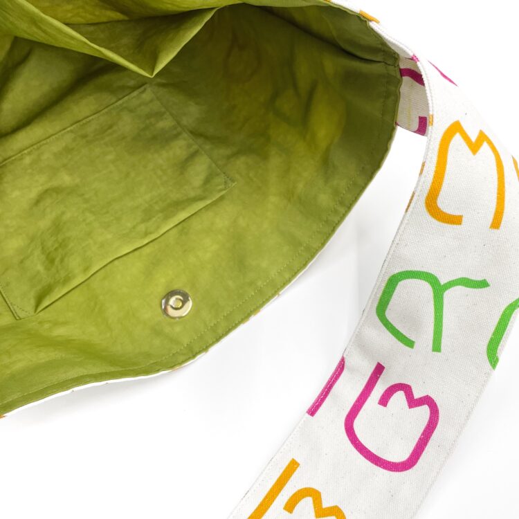 Canvas Messenger Bag Thai Letters Rainbow Green