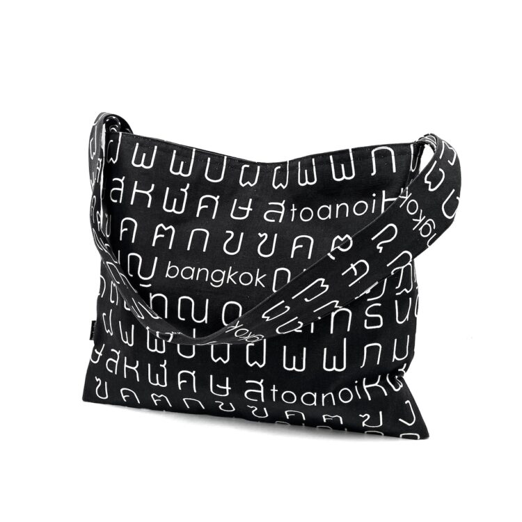 Canvas Messenger Bag Thai Letters Black