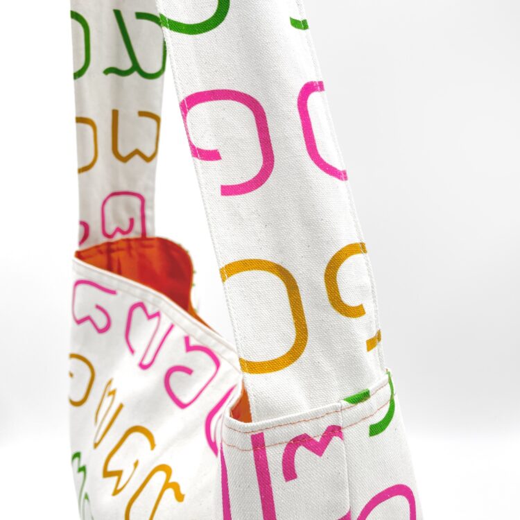 Canvas Messenger Bag Thai Letters Rainbow Orange