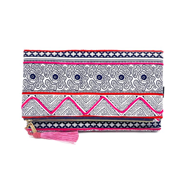 Hmong Pattern Clutch Bag Pink