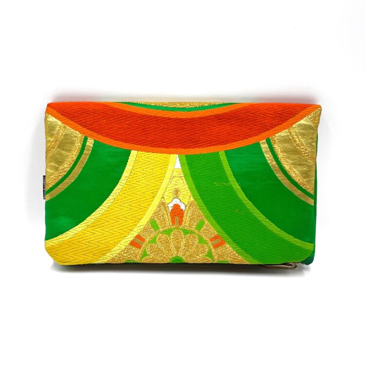 กระเป๋าคลัทช์กิโมโน ลายดอกไม้สีเขียวทอง