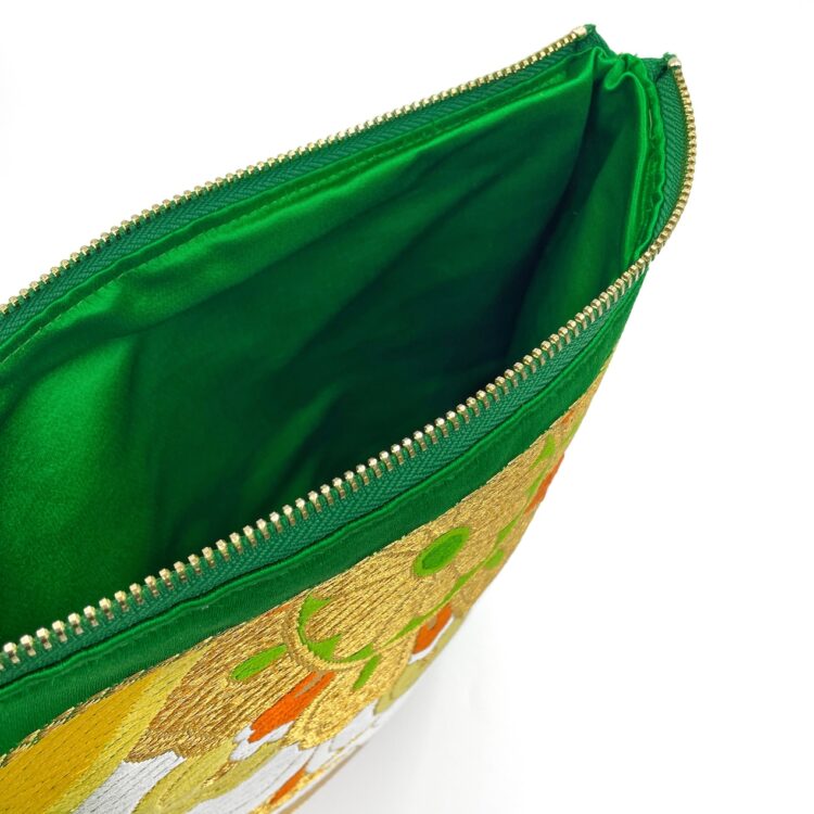 กระเป๋าคลัทช์กิโมโน ลายดอกไม้สีเขียวทอง